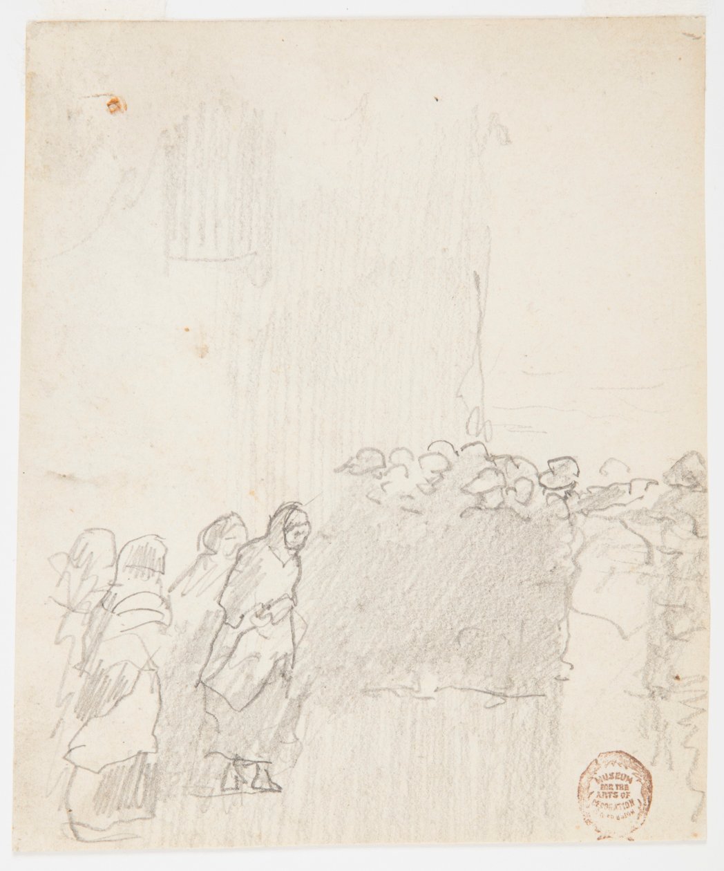 Teckning, Män och kvinnor tittar ut över havet, Cullercoats, England, 1881 av Winslow Homer