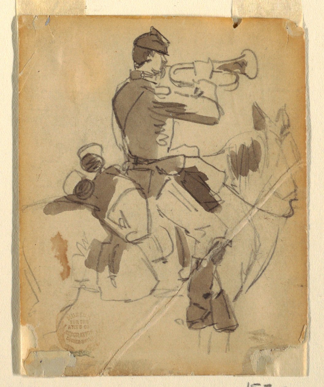 Ritning, beriden hornblåsare, 1862 av Winslow Homer