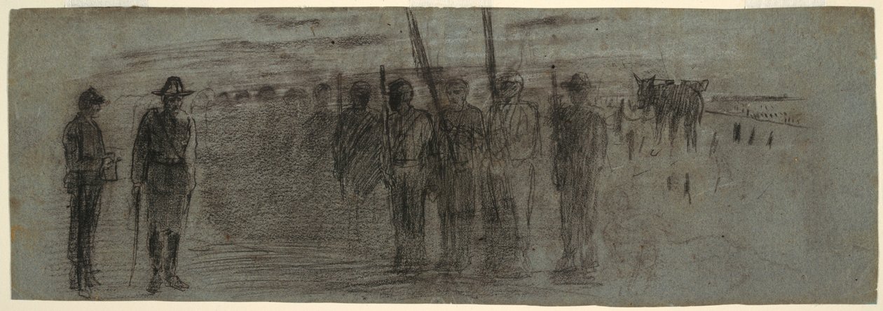 Teckning, officer och adjutant inspekterar en eskader, möjligen 1864 av Winslow Homer