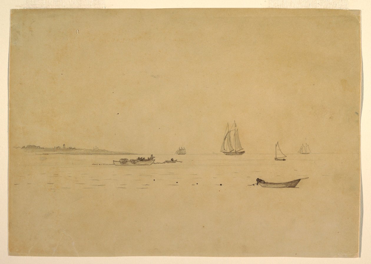 Teckning, Landtunga med fyr, ca 1880 av Winslow Homer