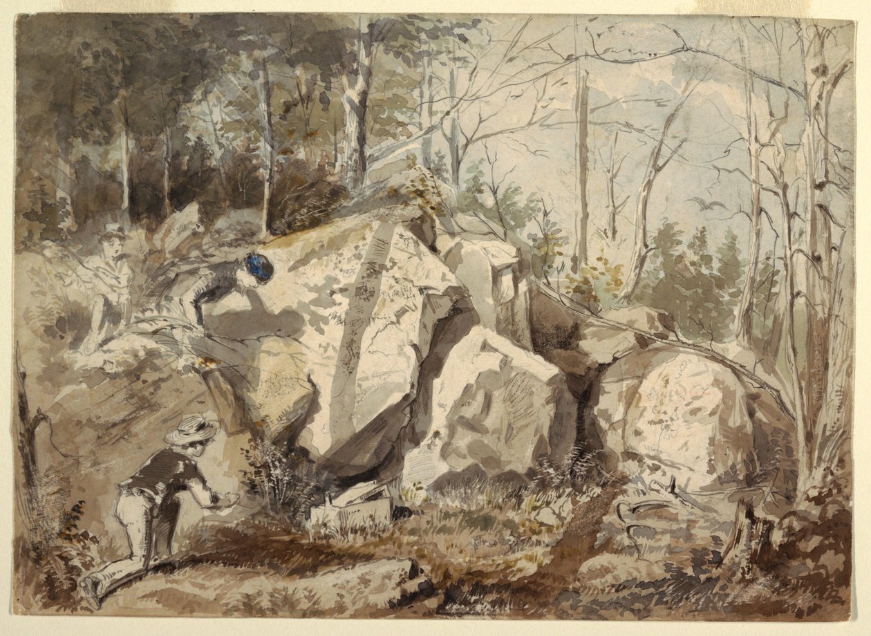 Teckning, Uppsättning av ekorrfälla, ca 1855 av Winslow Homer