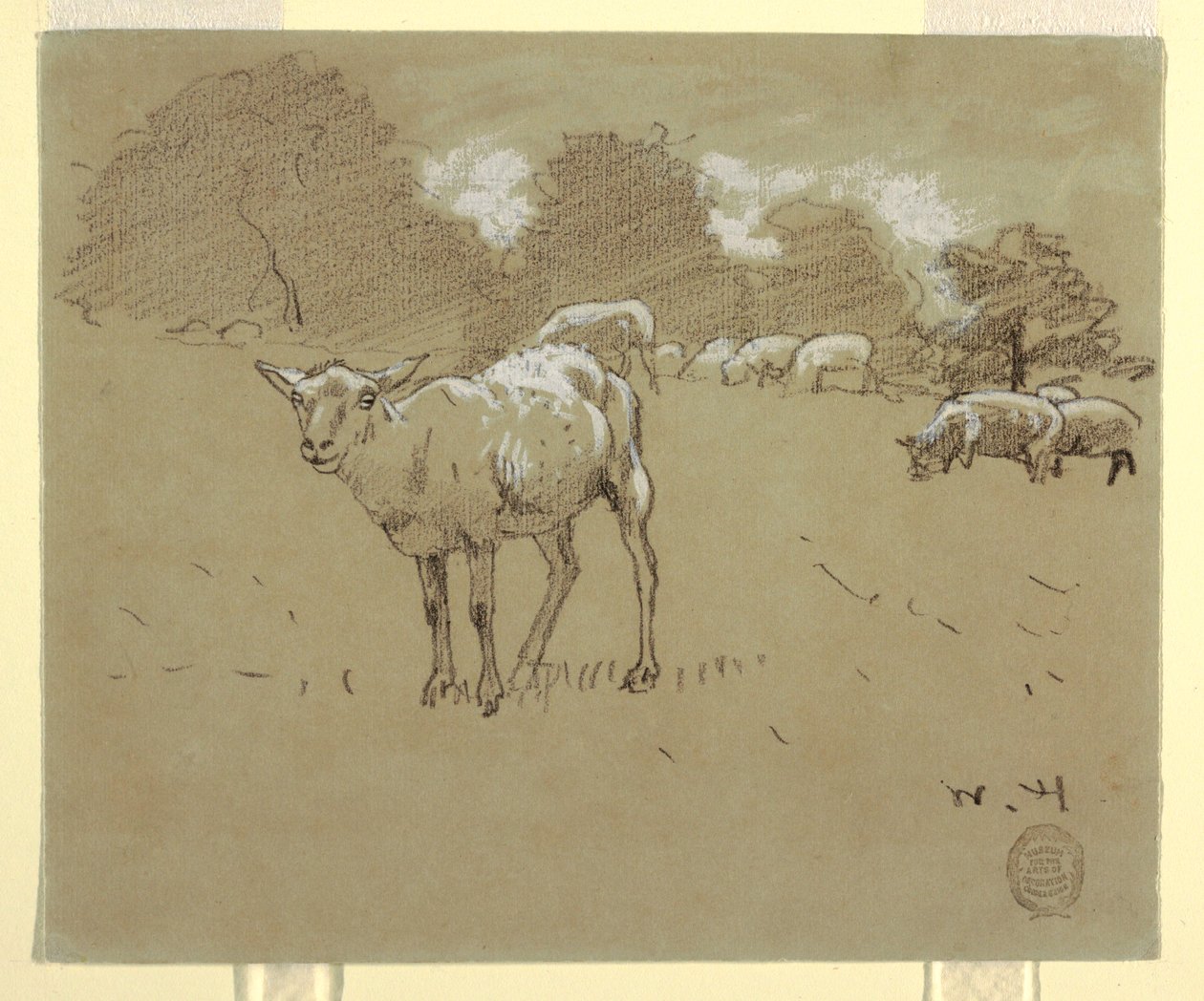 Teckning, Får betande på en åker, ca 1875-78 av Winslow Homer
