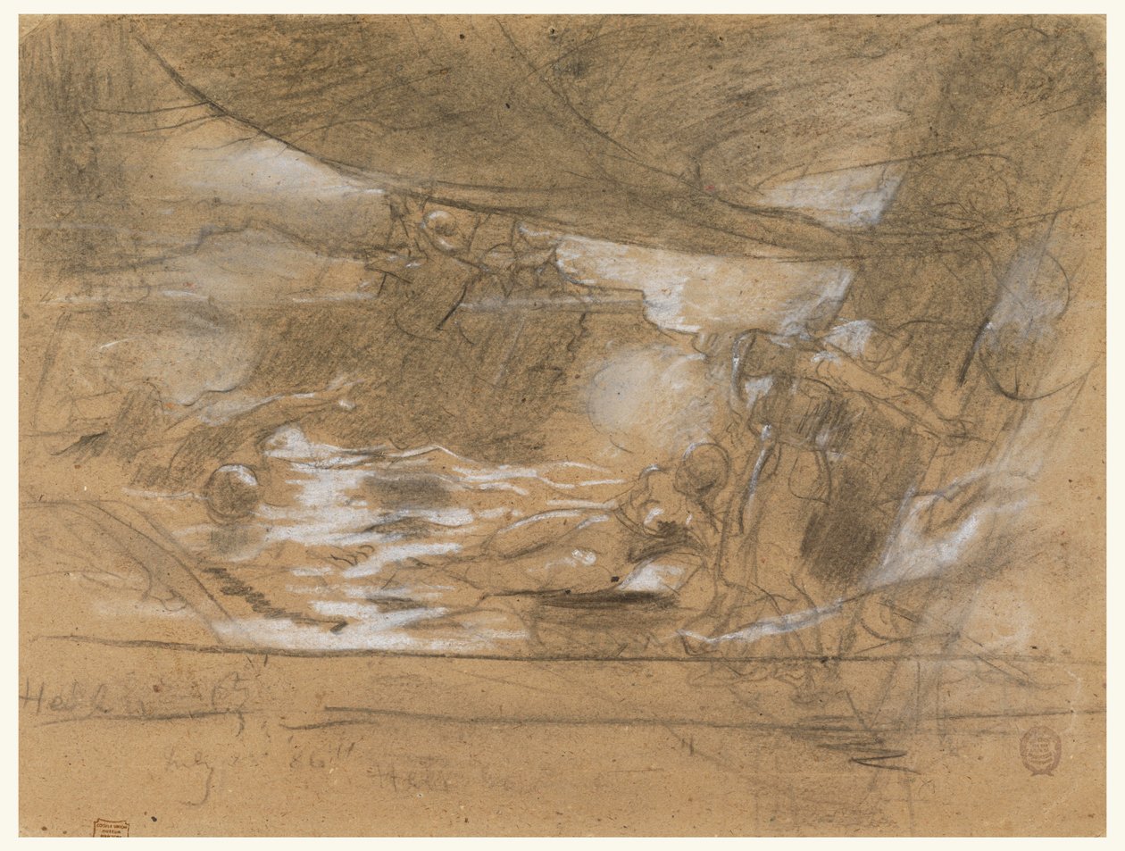 Teckning, fartygsdäck med två kvinnor, möjligen 15 juli 1886 av Winslow Homer