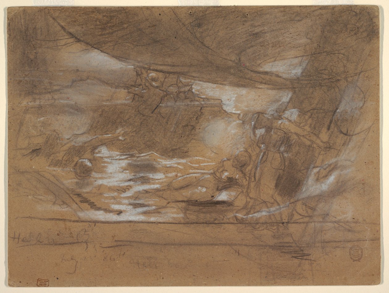 Teckning, fartygsdäck med två kvinnor, möjligen 15 juli 1886 av Winslow Homer
