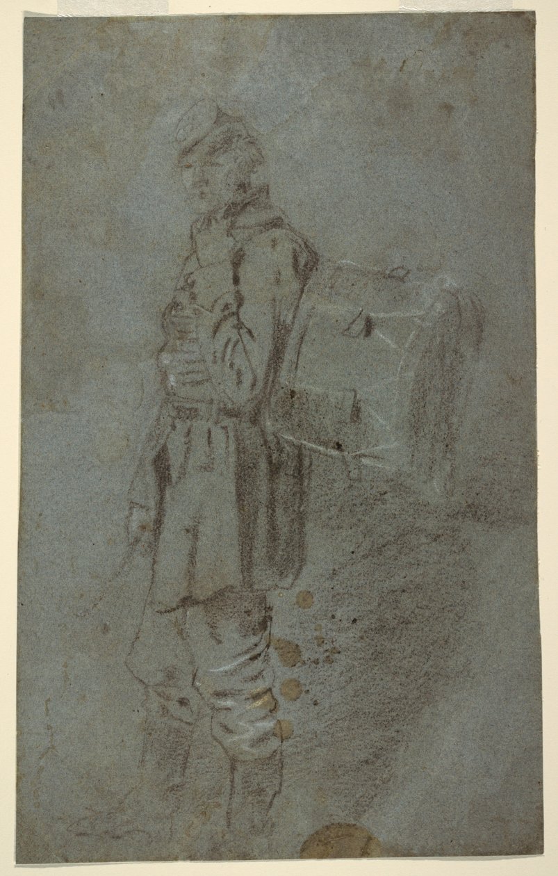 Teckning, sidovy av en trumslagare, ca 1864 av Winslow Homer