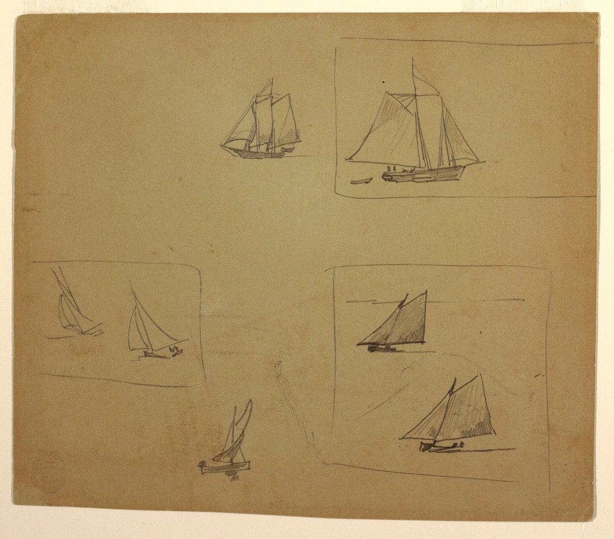 Teckning, Skisser av segelfartyg, 1881-82 av Winslow Homer