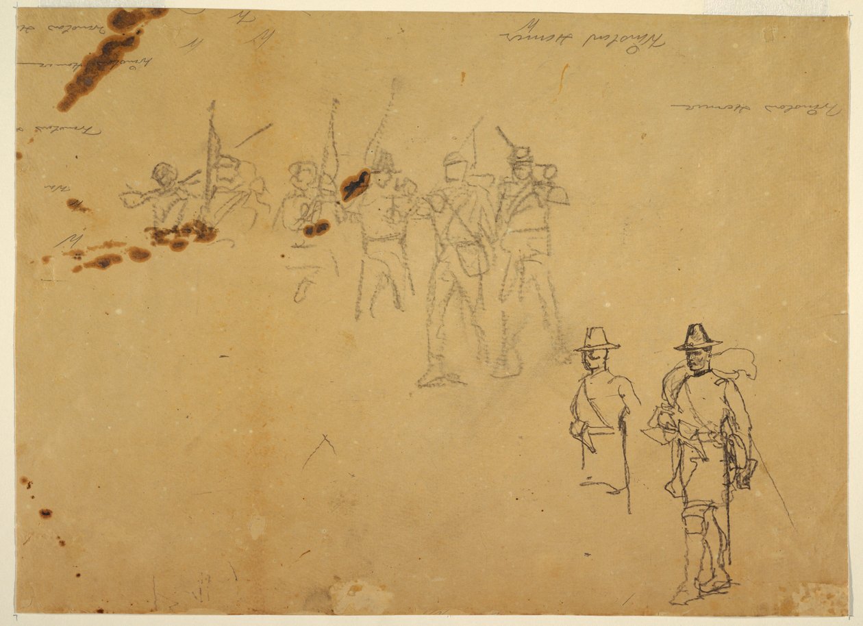 Teckning, Skisser av enskilda infanterifigurer och övningssignaturer, 1862 av Winslow Homer