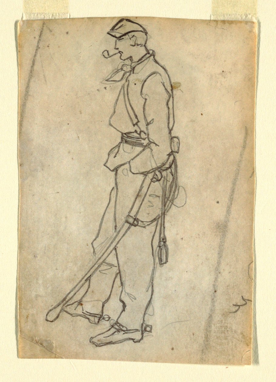 Teckning, Soldat med svärd och pipa, 1862 av Winslow Homer