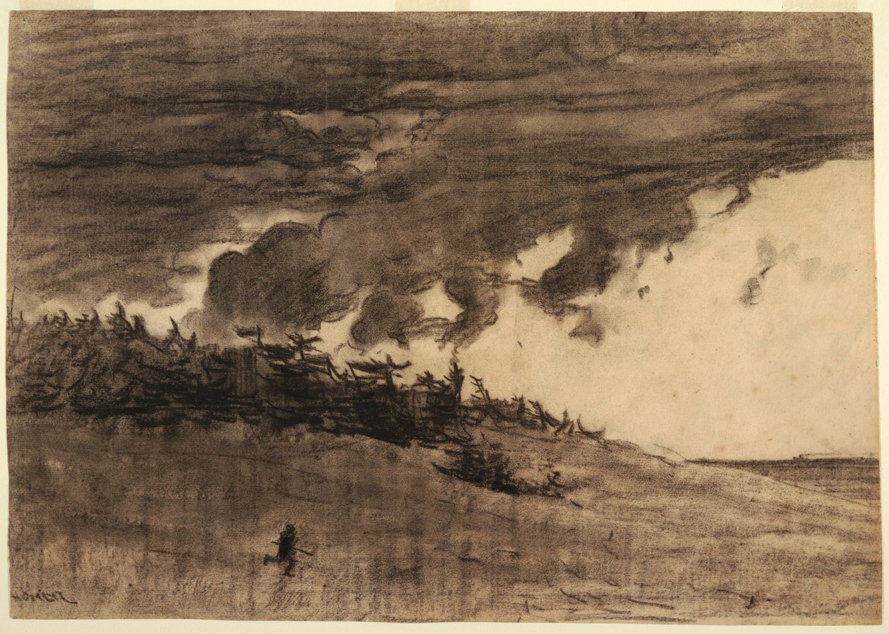 Teckning, Storm kommer (strand med molnig himmel), troligen 1884 av Winslow Homer