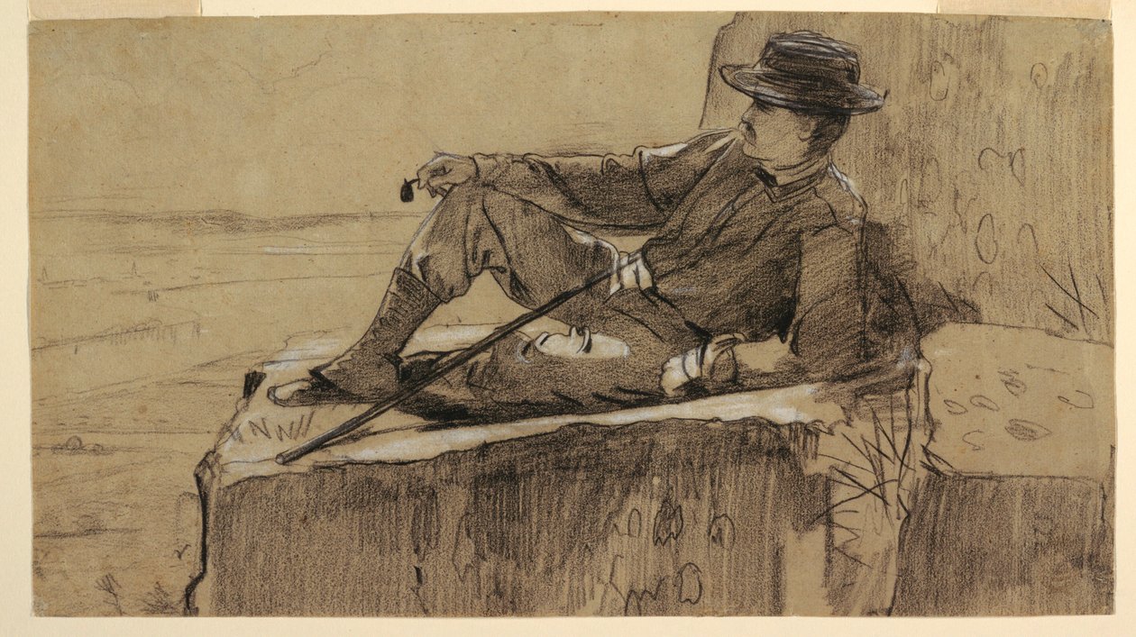 Teckning, studie till "Bergsklättrare som vilar", 1868-69 av Winslow Homer