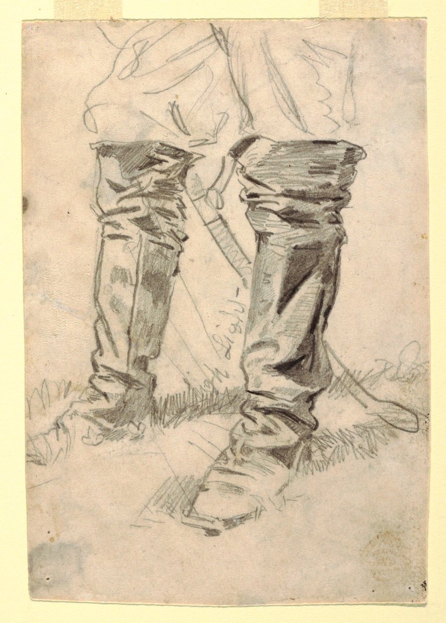 Teckning, studie av kavalleriofficerares kängor, 1862-64 av Winslow Homer