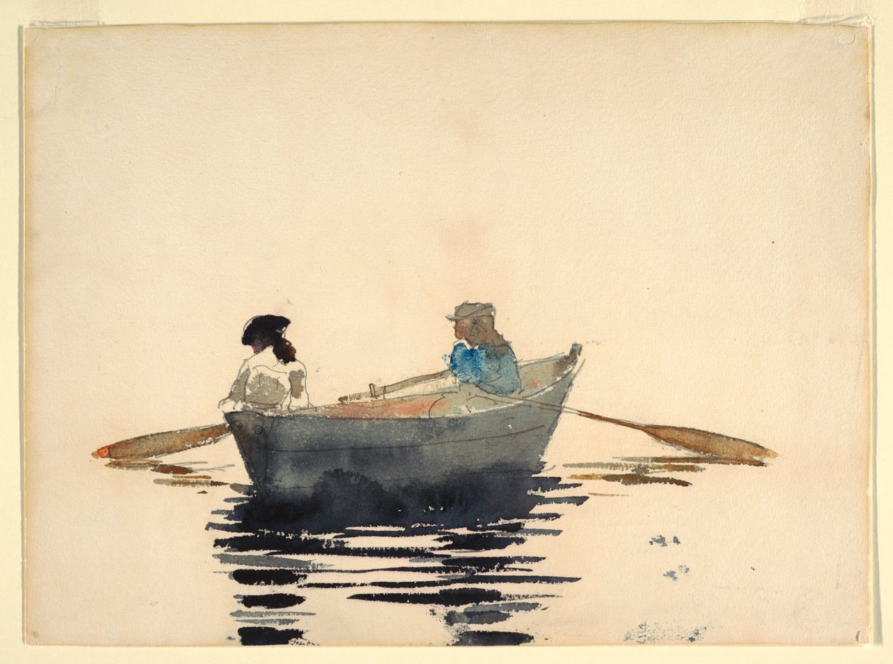 Teckning, Två flickor i en roddbåt, 1876-80 av Winslow Homer