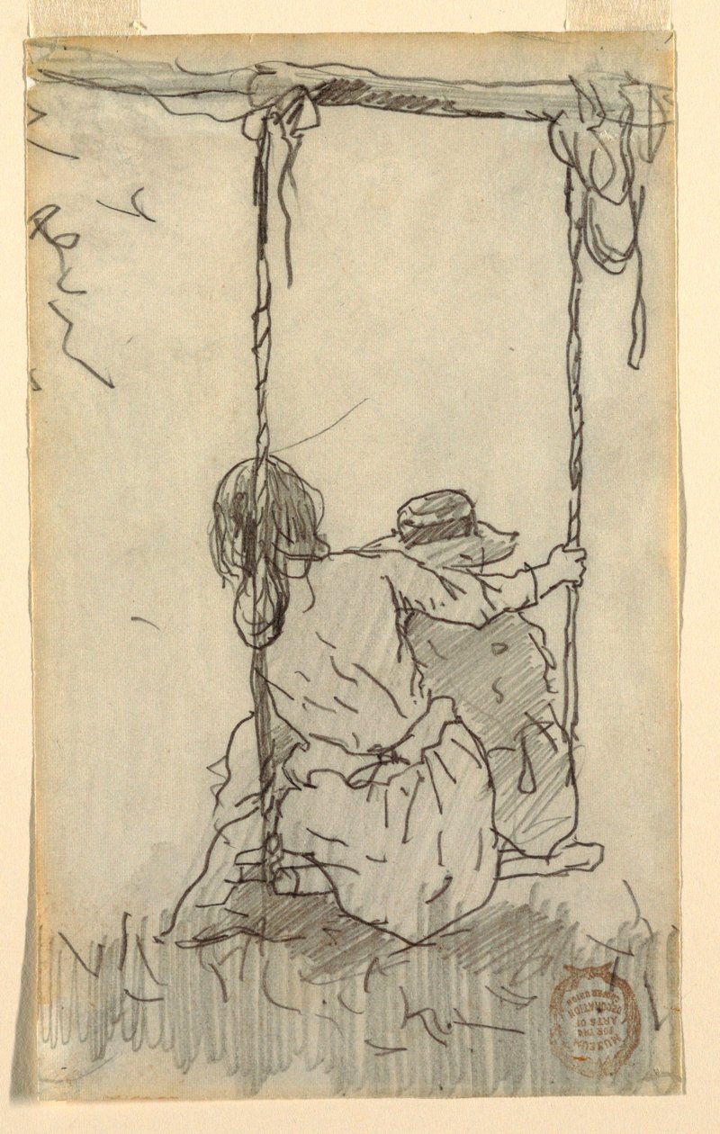 Teckning, Två flickor i en gunga, 1879 av Winslow Homer