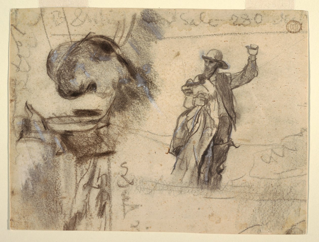 Drawing, Two Studies of a Sailor with Raised Arm (Studies for The Lookout-All