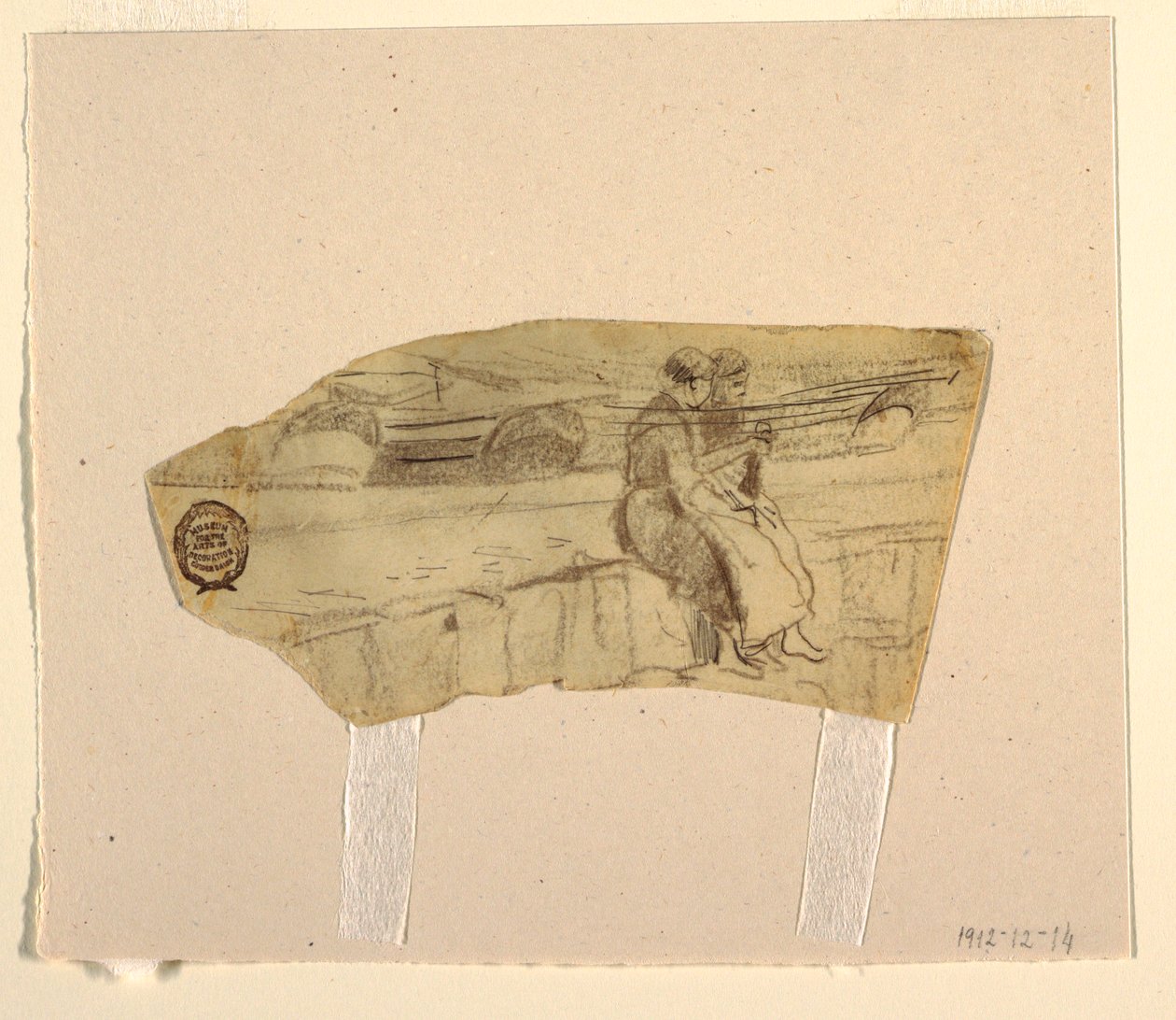 Teckning, Två kvinnor sittande på en vägg, Cullercoats, England, 1881-82 av Winslow Homer