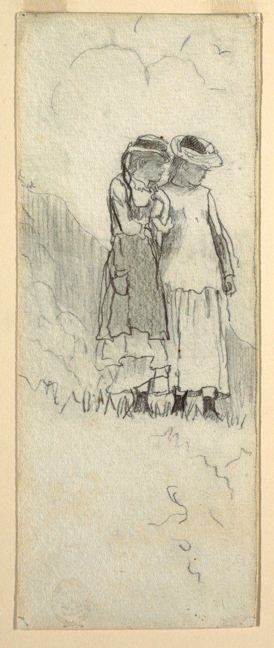 Teckning, Två unga flickor på en åker, 1879 av Winslow Homer
