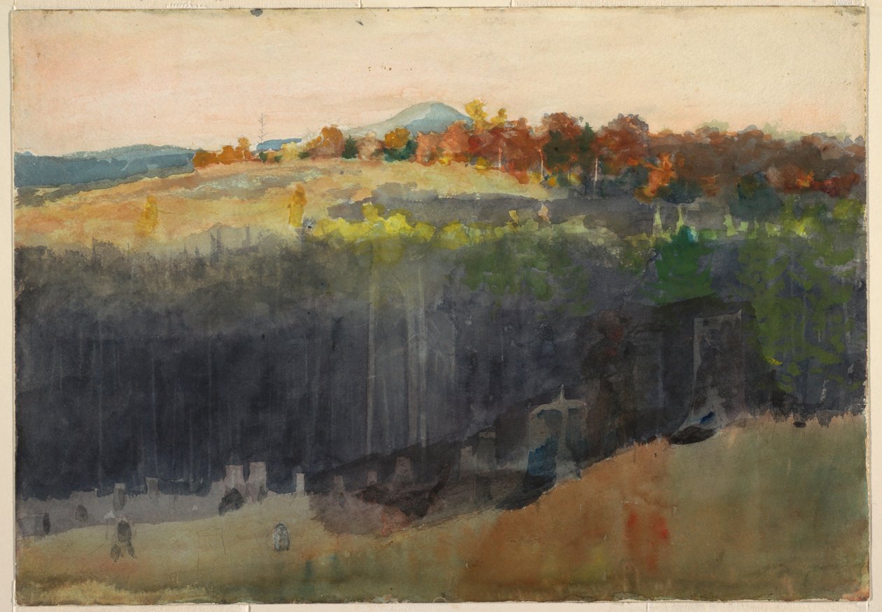 Teckning, Dal och sluttning, Adirondacks, 1889-94 av Winslow Homer