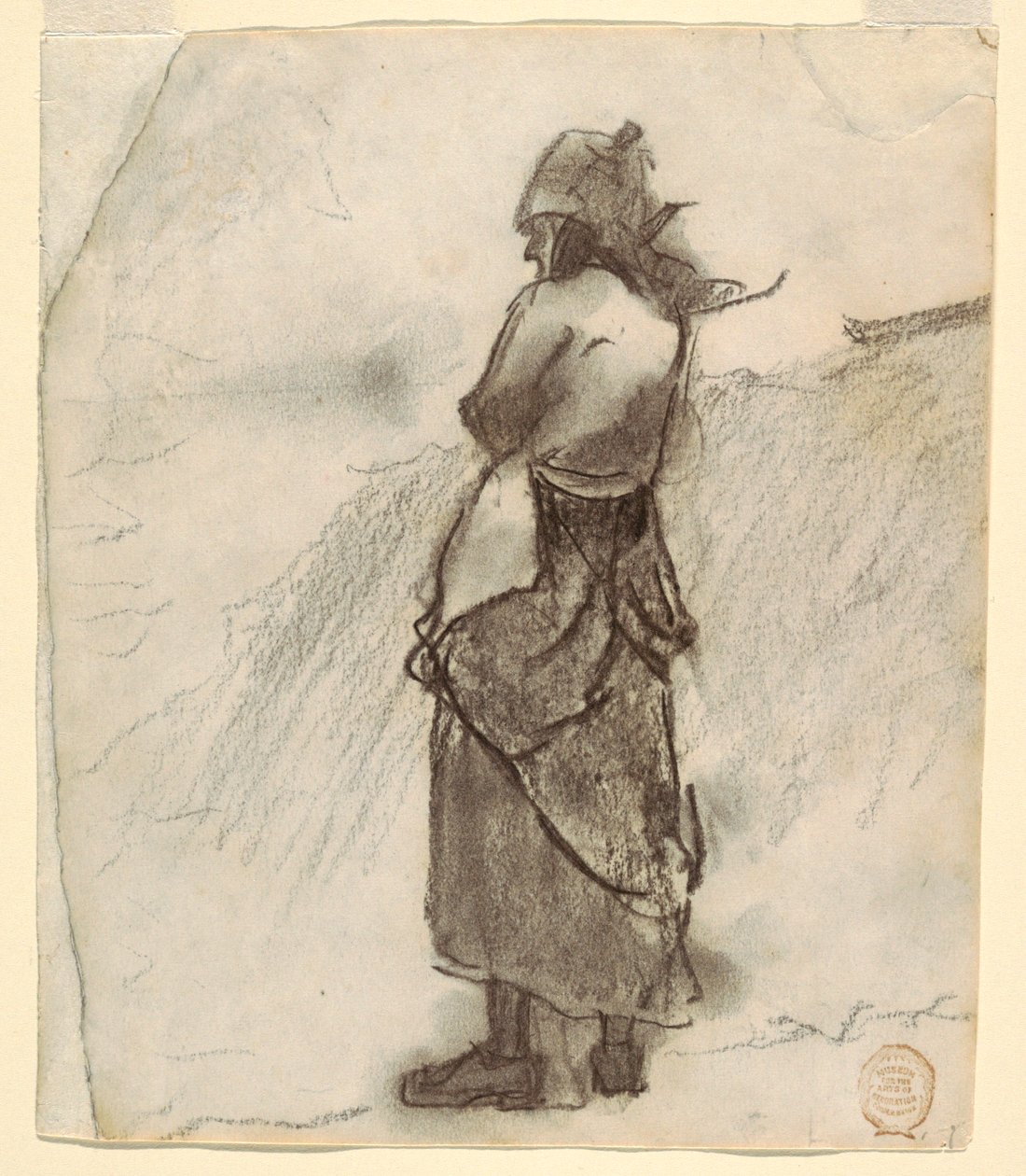 Teckning, Kvinna som blickar ut över havet, Cullercoats, England, 1881-82 av Winslow Homer