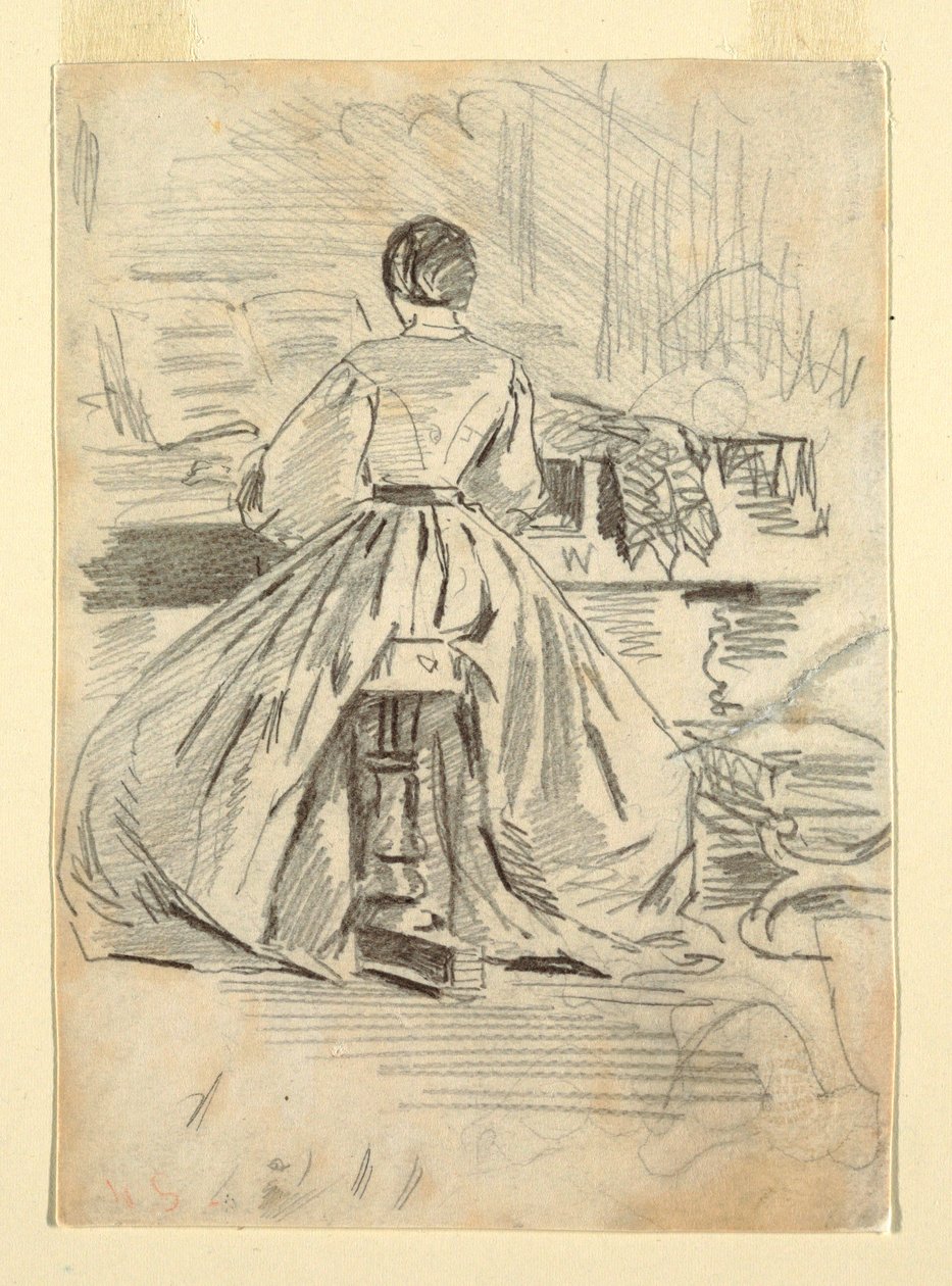 Teckning, Kvinna vid piano, 1862 av Winslow Homer