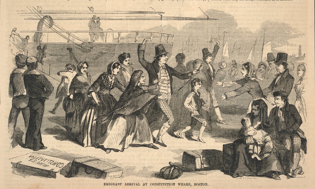 Emigranternas ankomst till Constitution Wharf, Boston, från Ballou