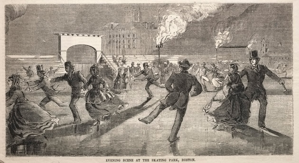 Kvällsscen i Skating Park, Boston, 1859. av Winslow Homer