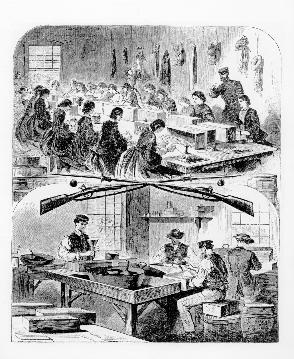 Fyllning av patroner vid arsenalen i Watertown, Massachusetts, 1860-talet av Winslow Homer