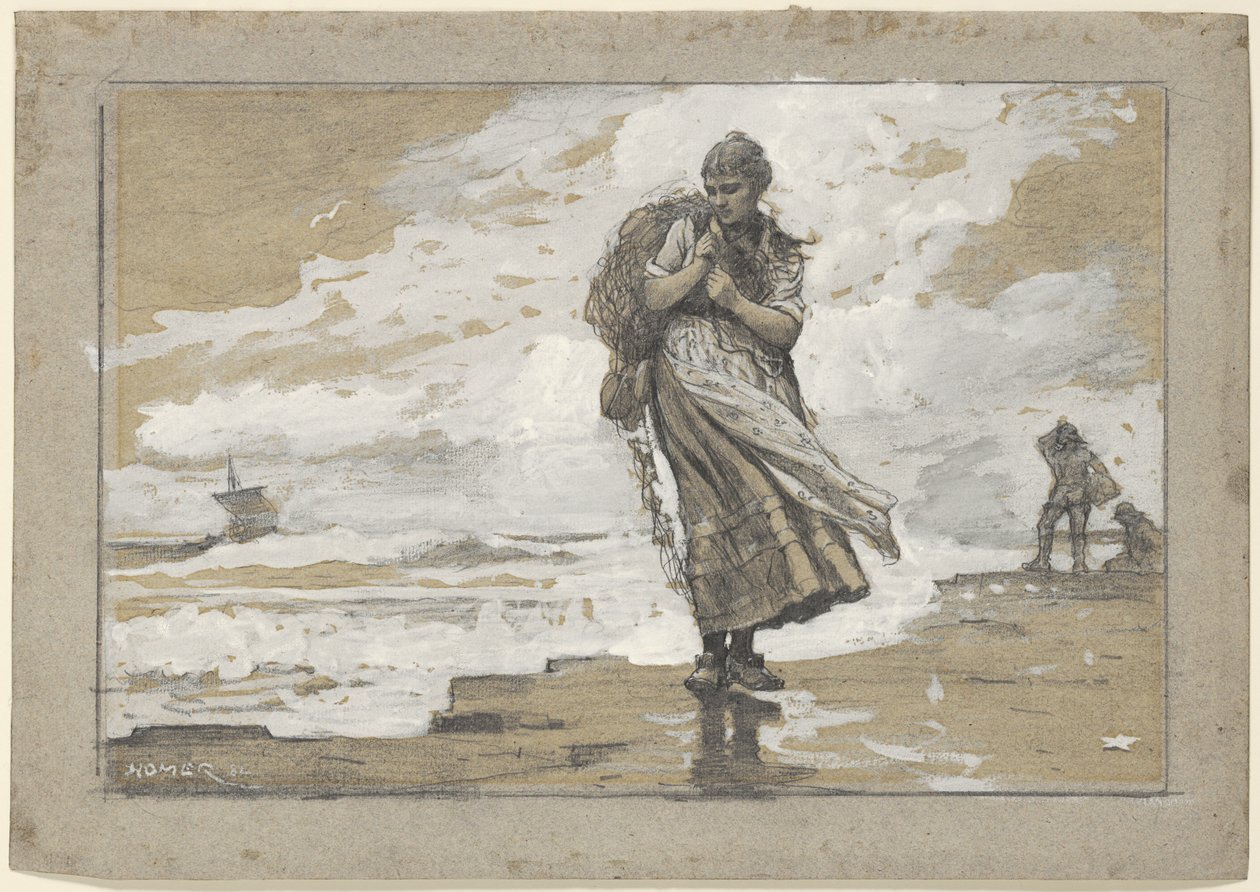 Fiskarflicka med nät av Winslow Homer