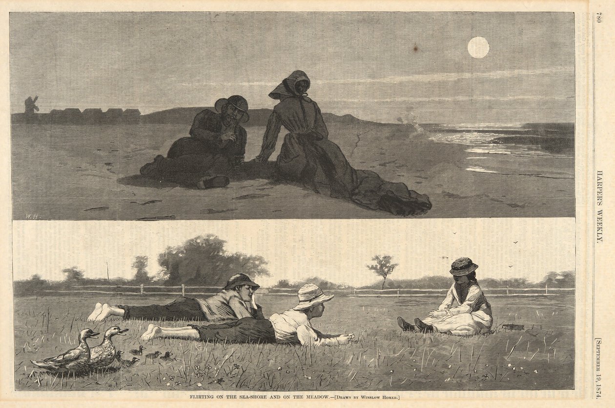 Flirta på Sea-Shore och på ängen, från Harper av Winslow Homer