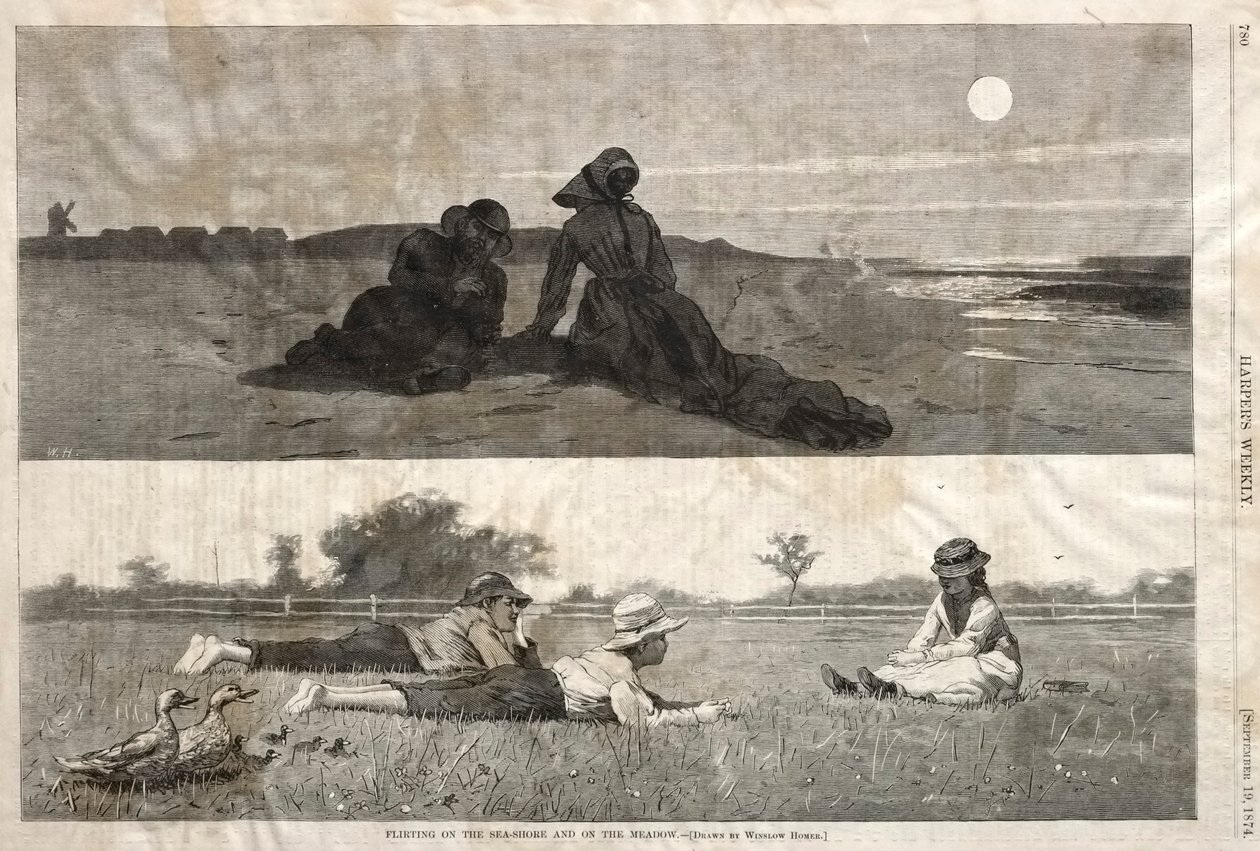 Flirta på stranden och på ängen av Winslow Homer