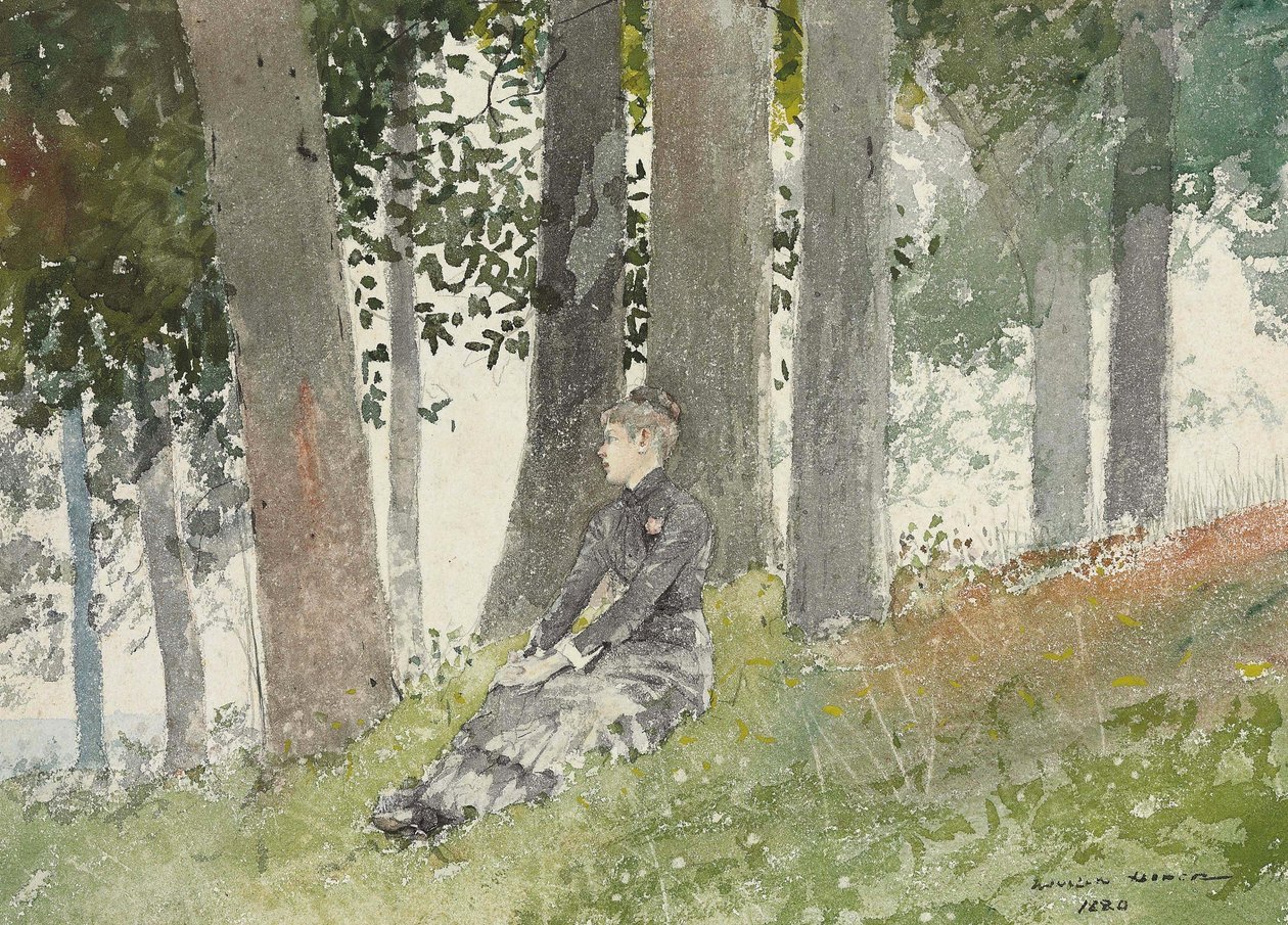 Flicka sittande i en skogsdunge av Winslow Homer