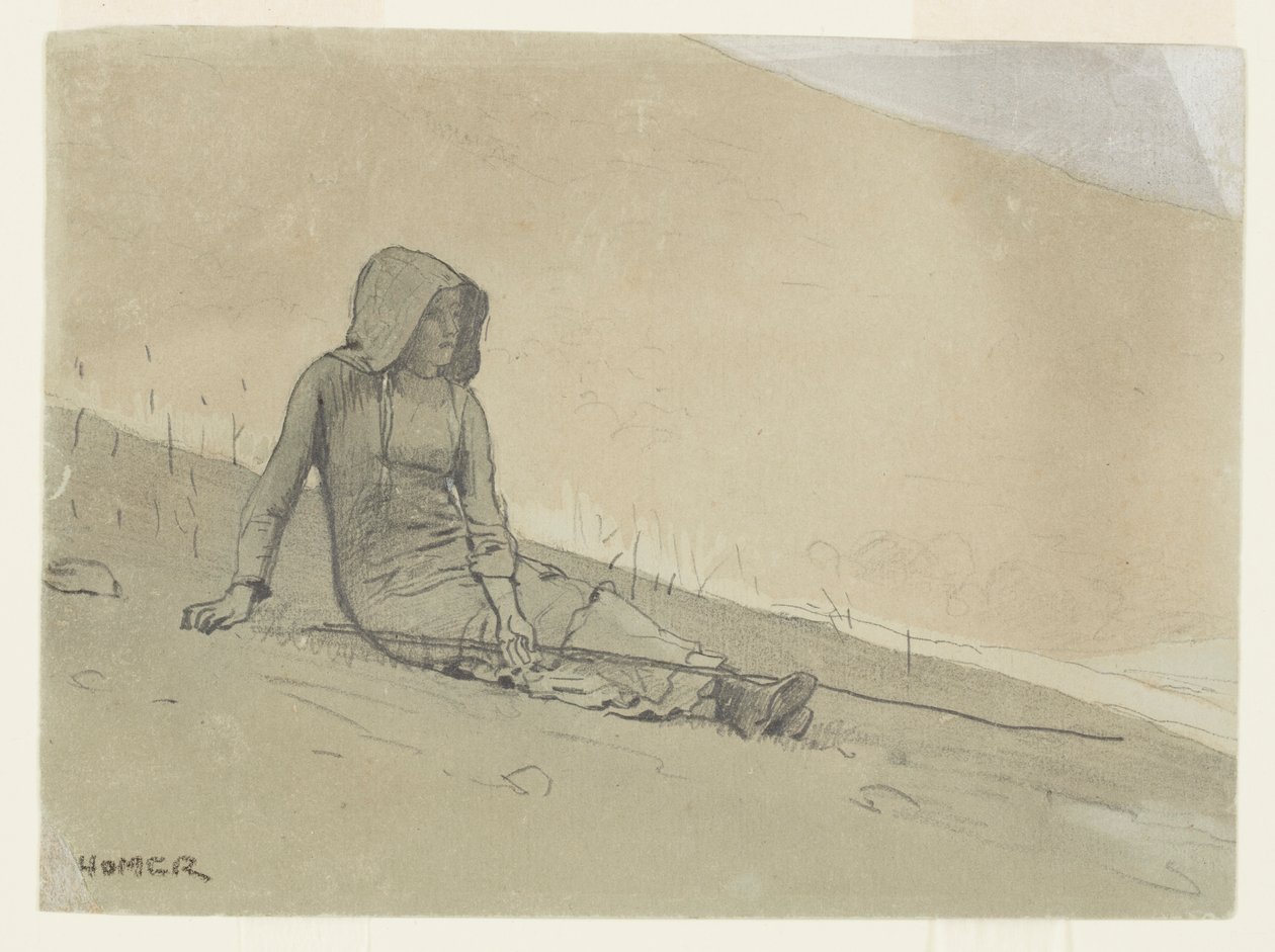 Flicka sitter på en sluttning av Winslow Homer