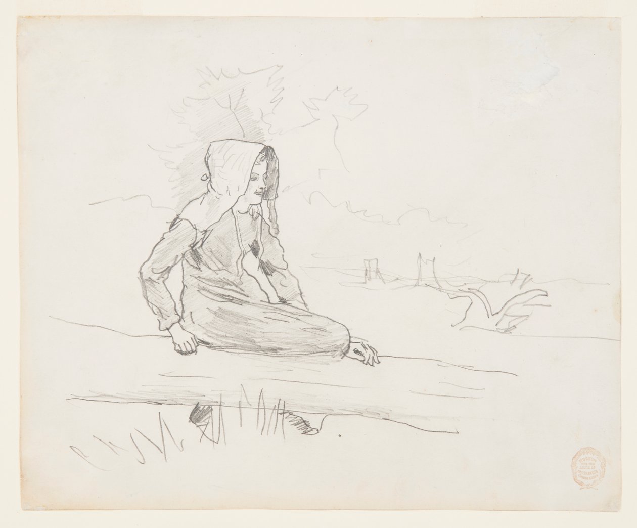 Flicka sitter på en trädstam av Winslow Homer
