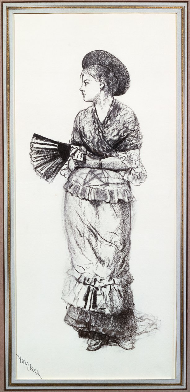 Flicka med fläkt (kol på papper) av Winslow Homer