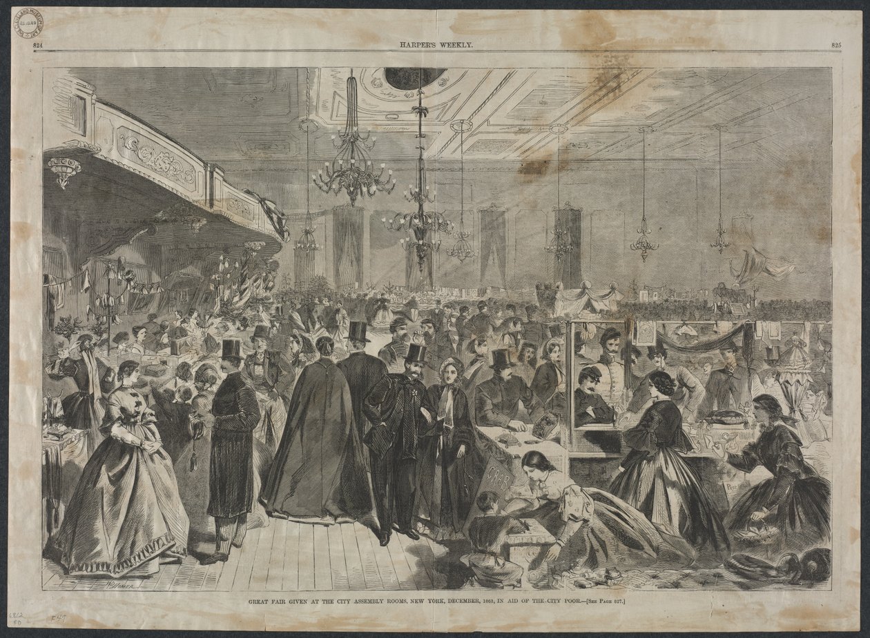 Stor mässa som hölls i City Assembly Rooms, New York, december 1861, till förmån för stadens fattiga av Winslow Homer