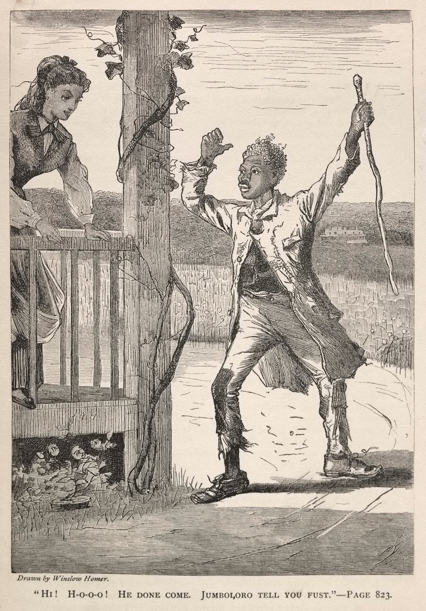 Hej! H-O-O-O! Han har kommit. Jumboloro Tell You First., 1869. av Winslow Homer