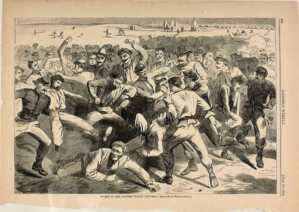 Semester på läger - soldater spelar "fotboll" av Winslow Homer