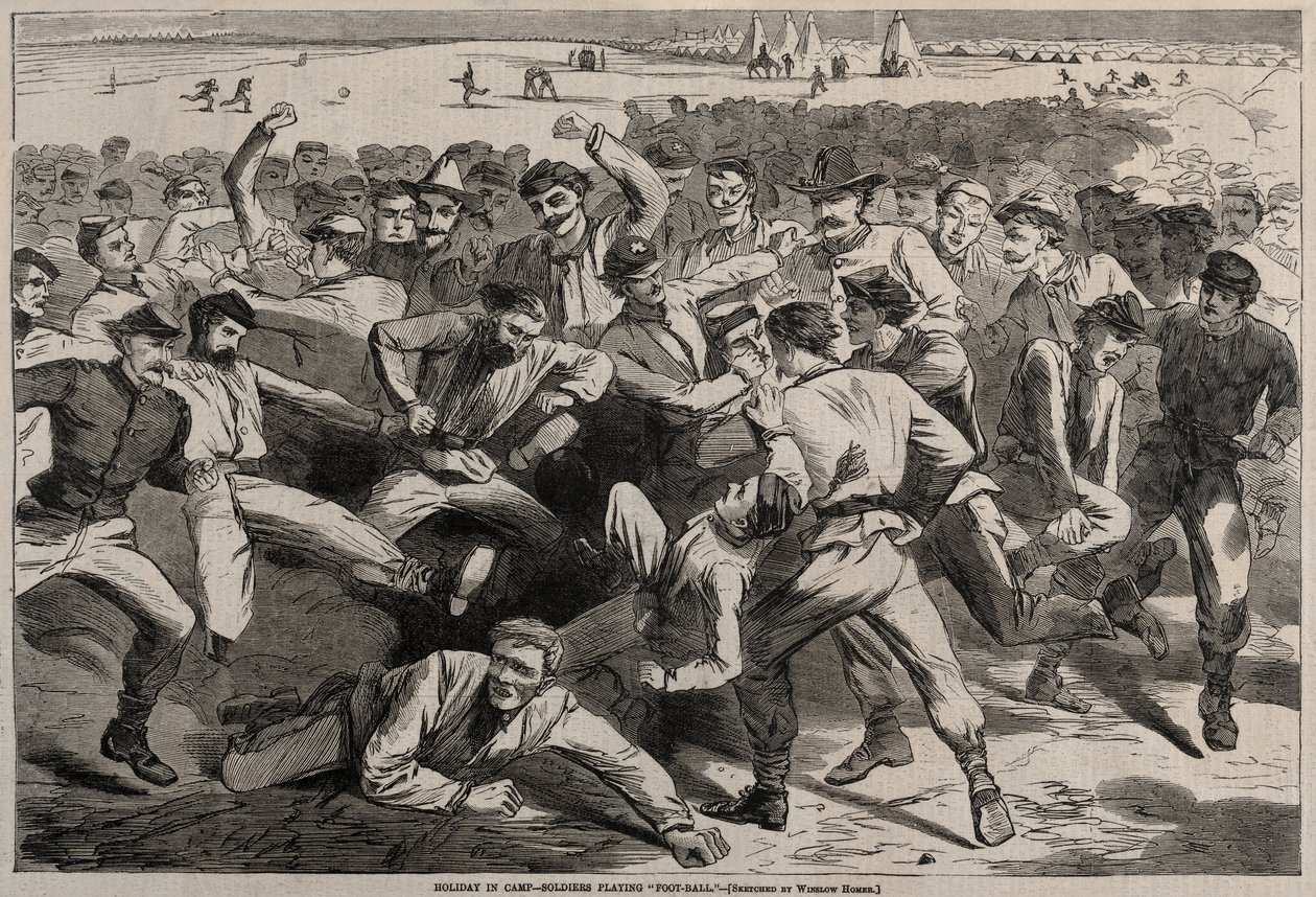 Ledighet i lägret - Soldater spelar "fotboll" av Winslow Homer