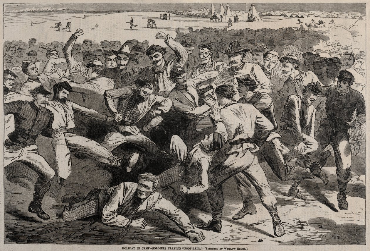 Semester i lägret - Soldater som spelar fotboll, 1865. av Winslow Homer