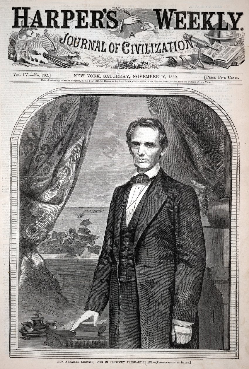 Abraham Lincoln, född i Kentucky den 12 februari 1809, ur *Harper’s Weekly*, 10 november 1860 av Winslow Homer