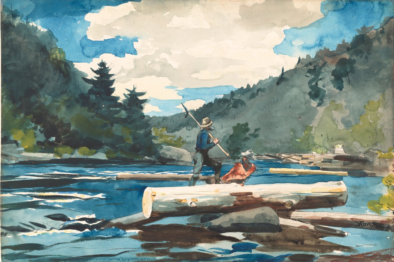 "Hudson River" - Logging, 1892 (akvarell över grafit på vitt akvarellpapper) av Winslow Homer