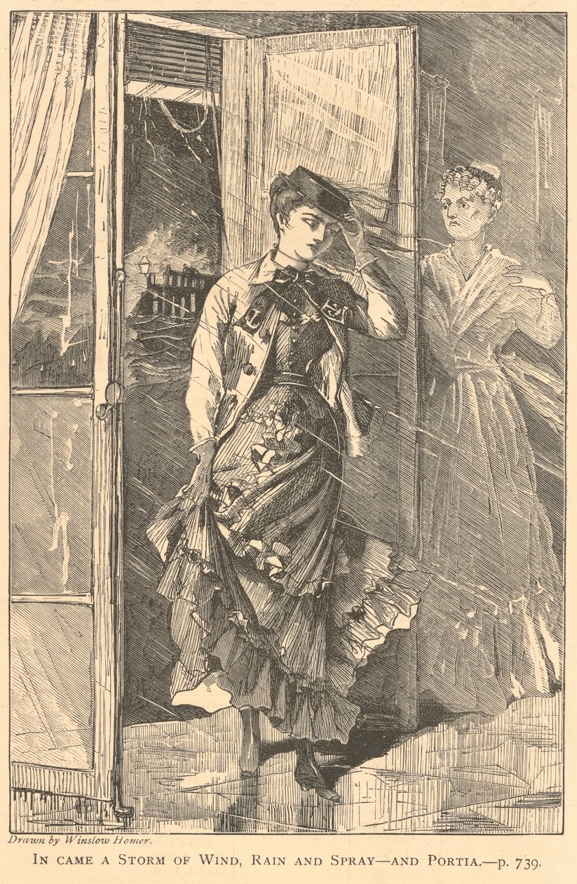 Då kom en storm med vind, regn och stänk – och Portia., ur The Galaxy, december 1869 av Winslow Homer