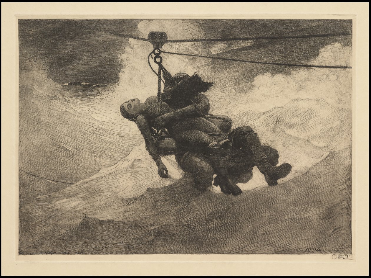 Life Line, 1884, troligen tryckt c.1940 av Winslow Homer
