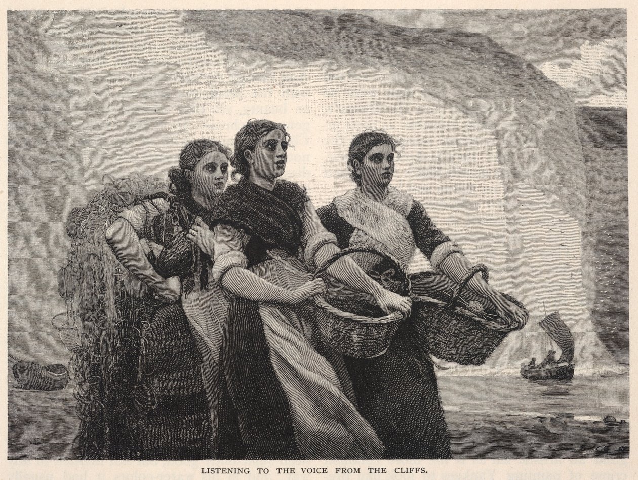 Att lyssna till rösten från klipporna, från The Century Magazine, november 1883 av Winslow Homer