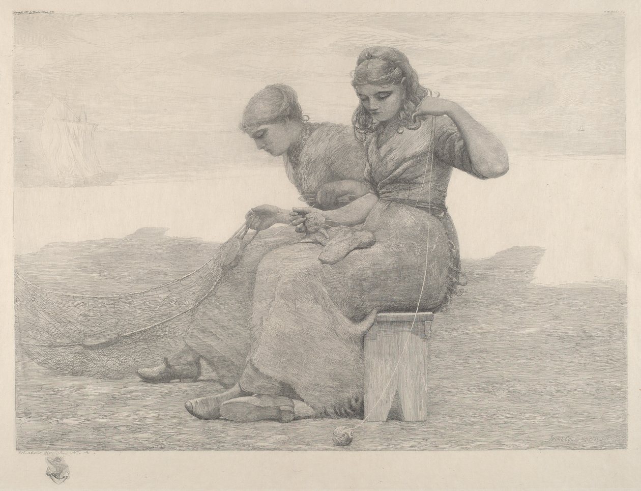 Att laga nät av Winslow Homer