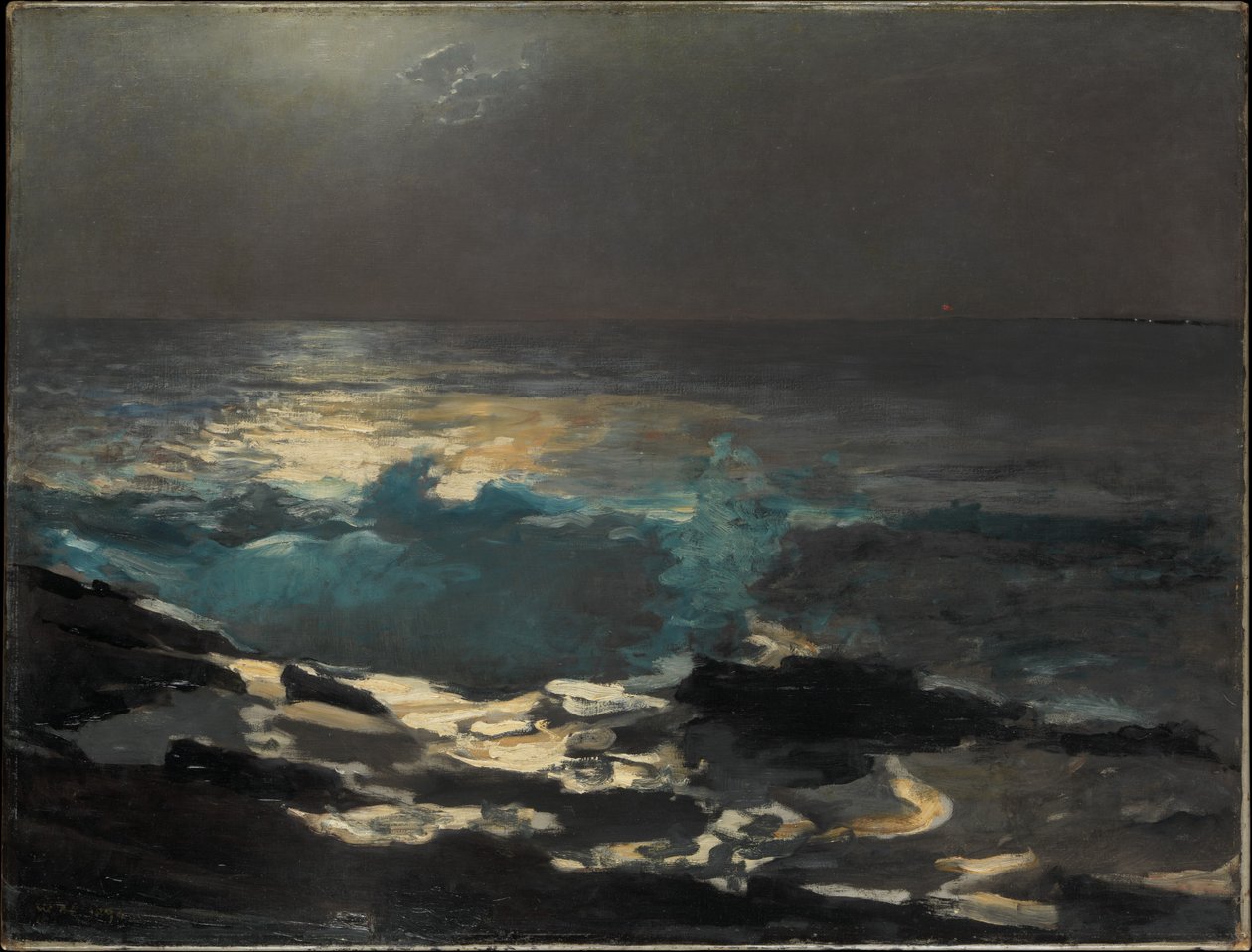 Månsken, Wood Island-fyren av Winslow Homer
