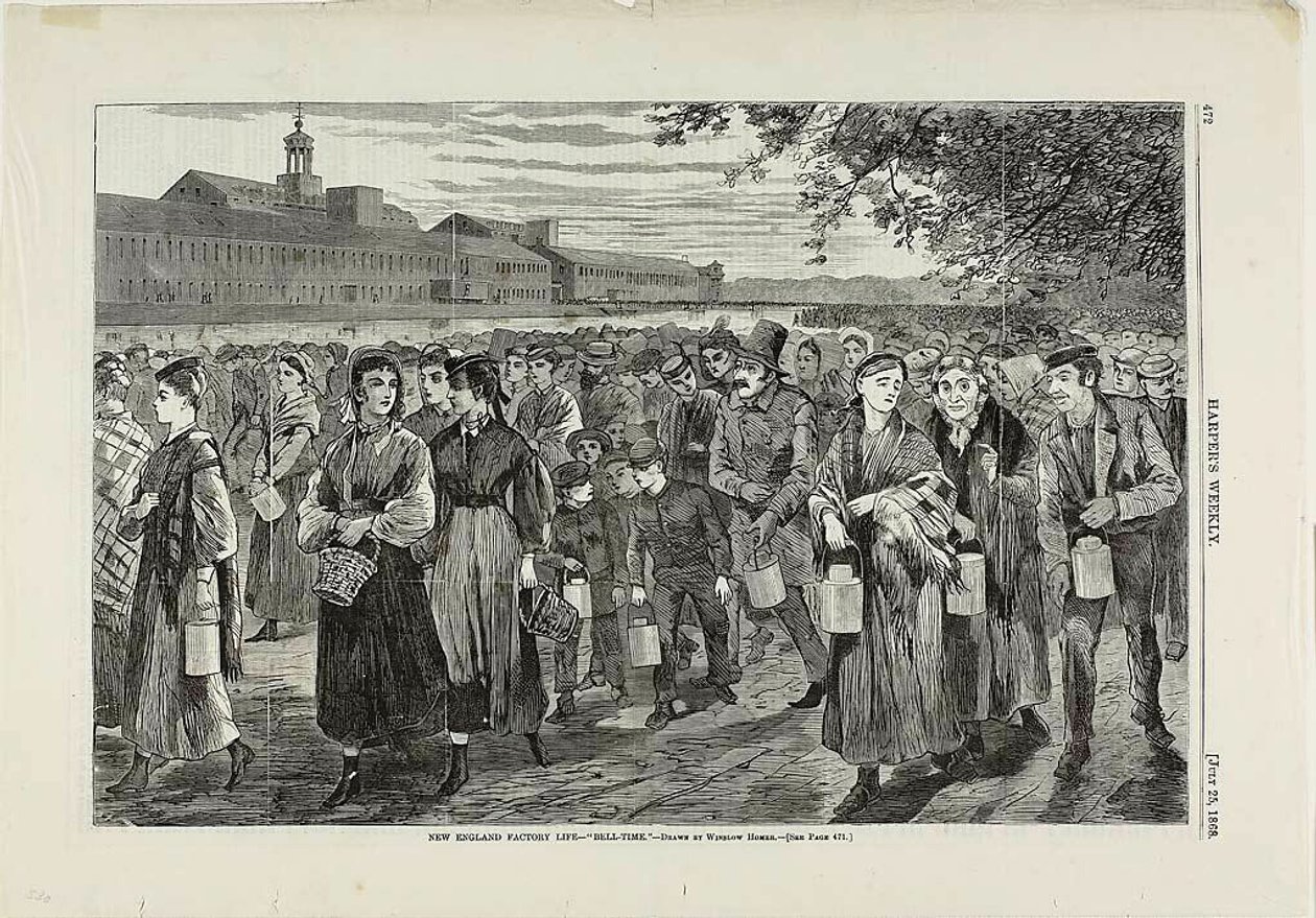 New England Factory Life - "Bell Time" av Winslow Homer