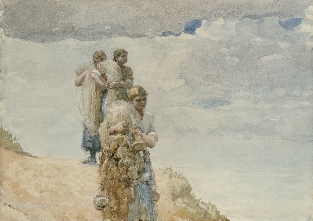 On The Cliff, Cullercoats, ca 1881-82 (akvarell och kol på vävt papper) av Winslow Homer