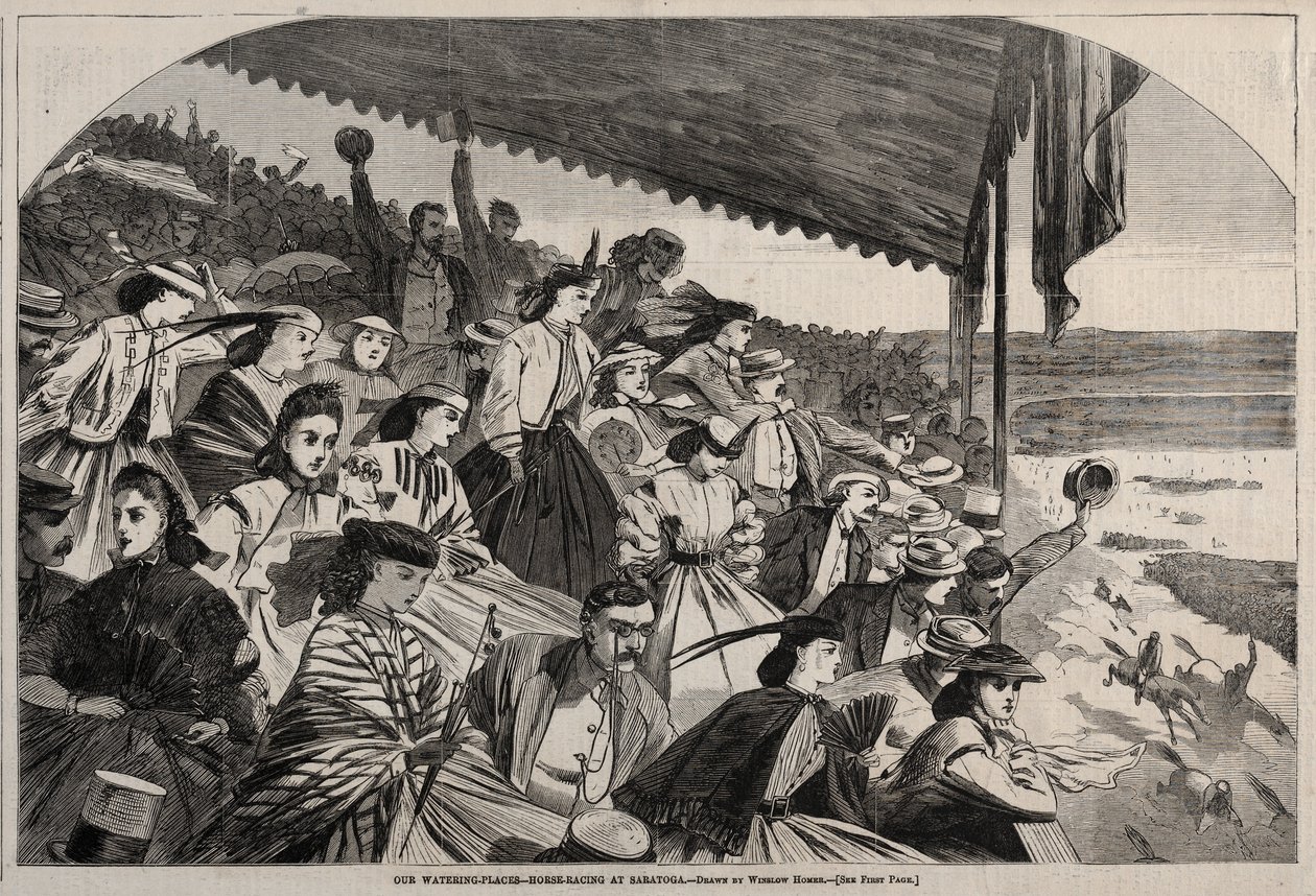 Våra vattningsställen - Hästkapplöpning i Saratoga, 1865. av Winslow Homer