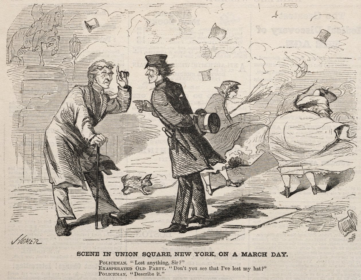 Scen vid Union Square, New York, en marsdag av Winslow Homer