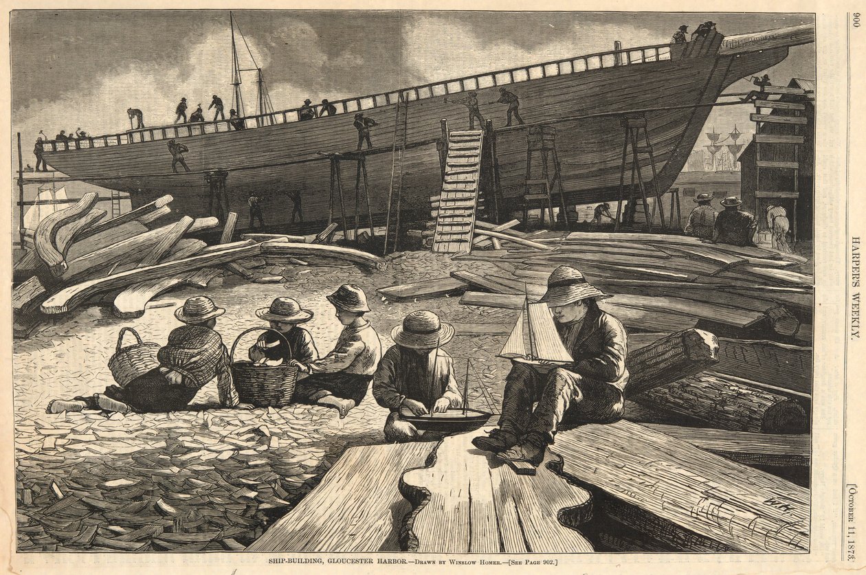 Ship-Building, Gloucester Harbor, från Harper av Winslow Homer
